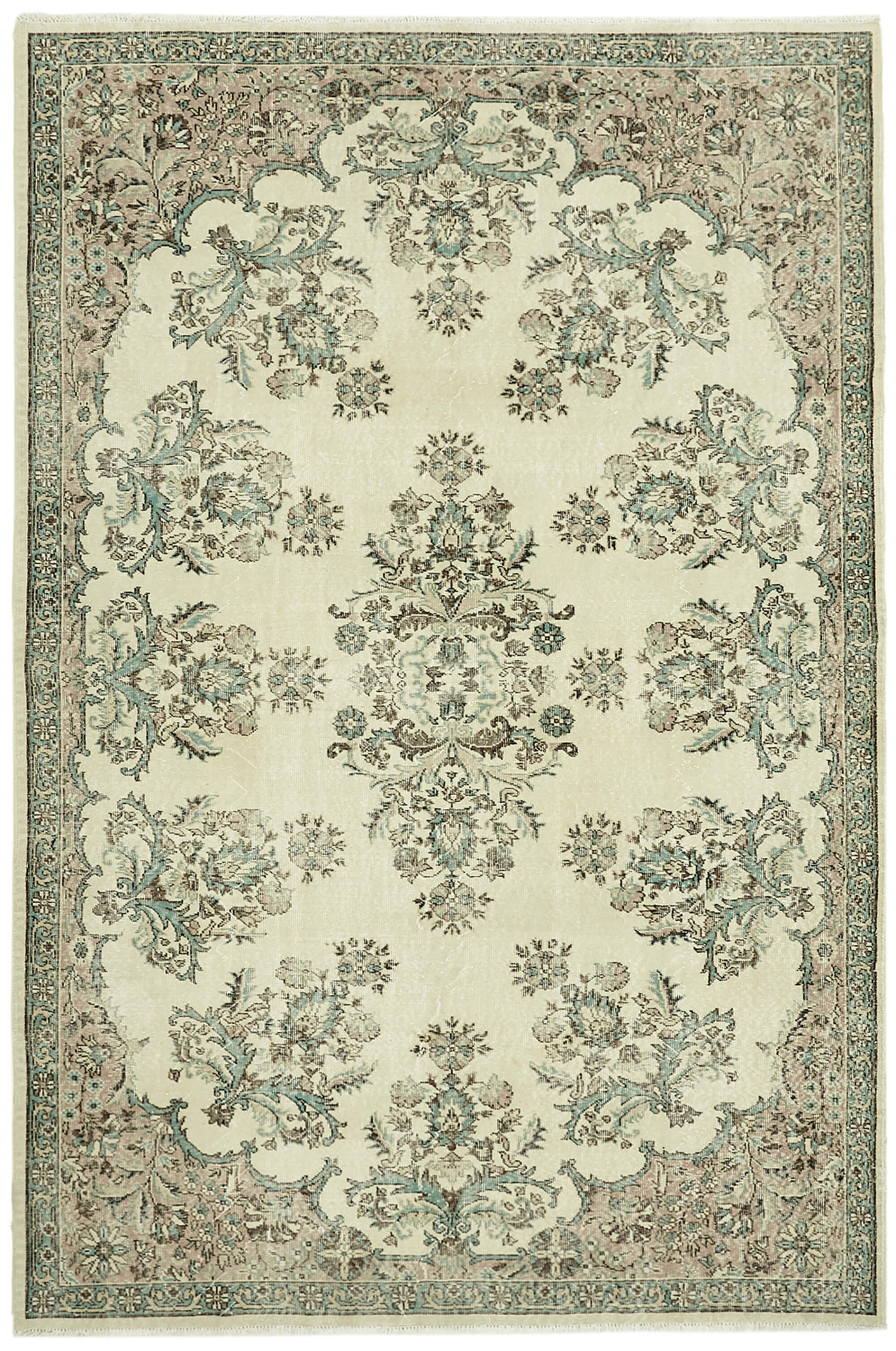 7x11 Beige Turkish Vintage Area Rug - 44797