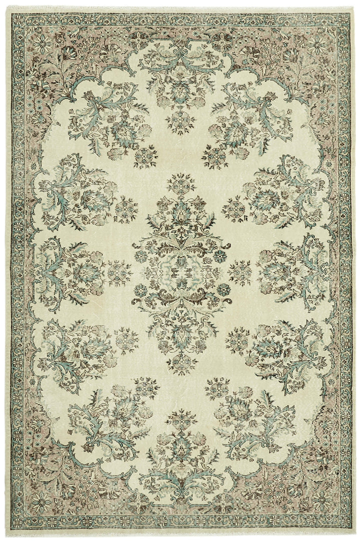 7x11 Beige Turkish Vintage Area Rug - 44797
