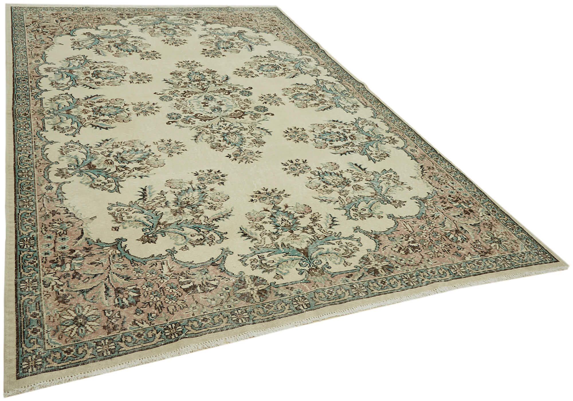 7x11 Beige Turkish Vintage Area Rug - 44797