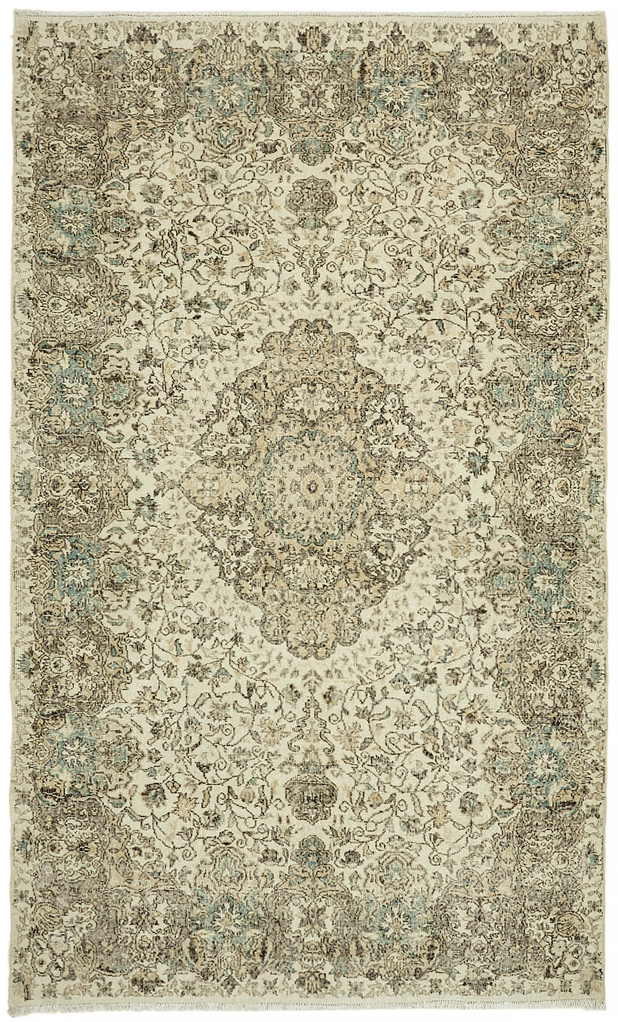 7x11 Beige Turkish Vintage Area Rug - 44799