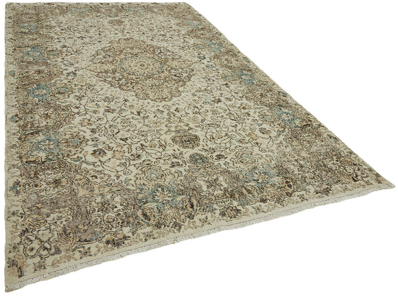 7x11 Beige Turkish Vintage Area Rug - 44799