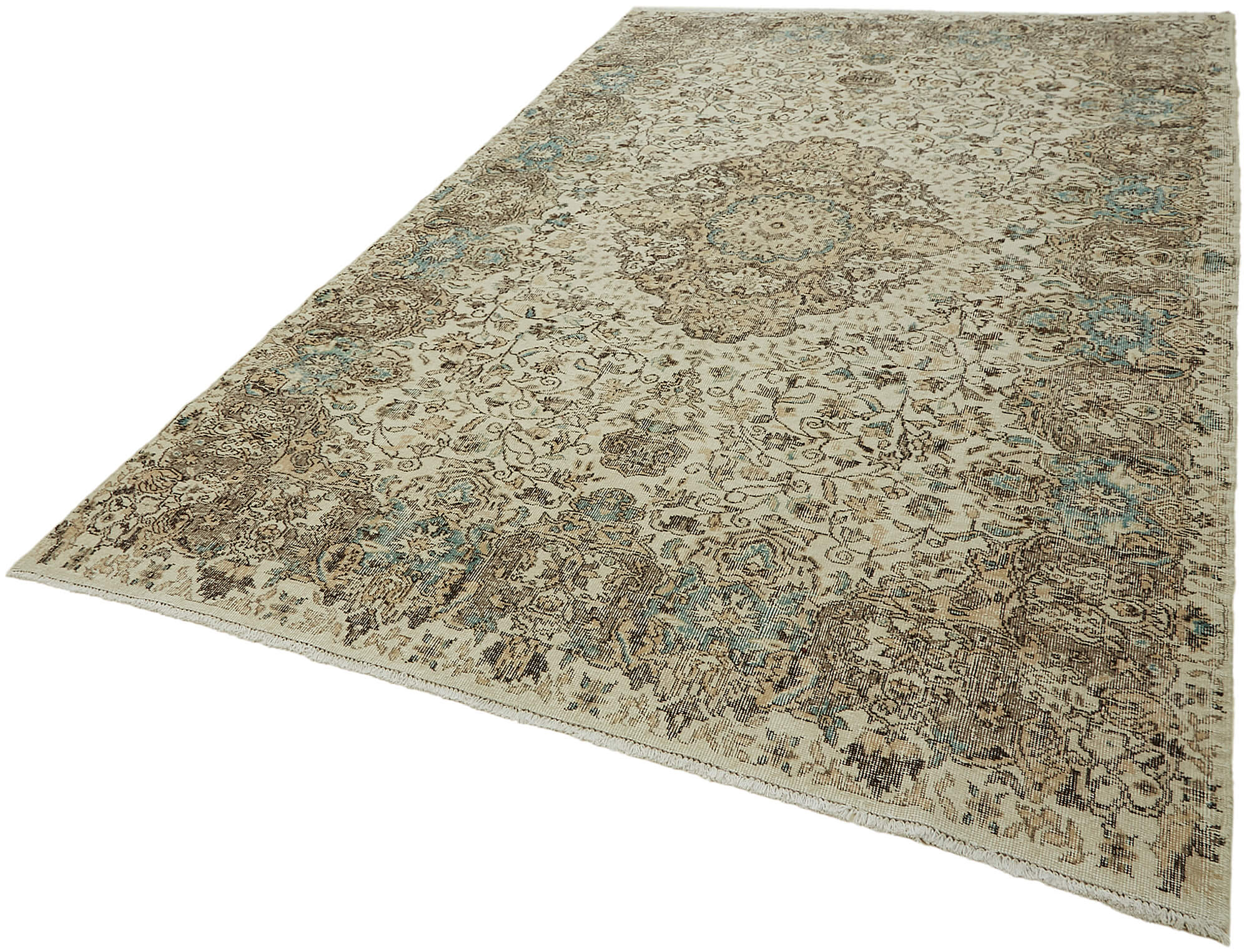 7x11 Beige Turkish Vintage Area Rug - 44799