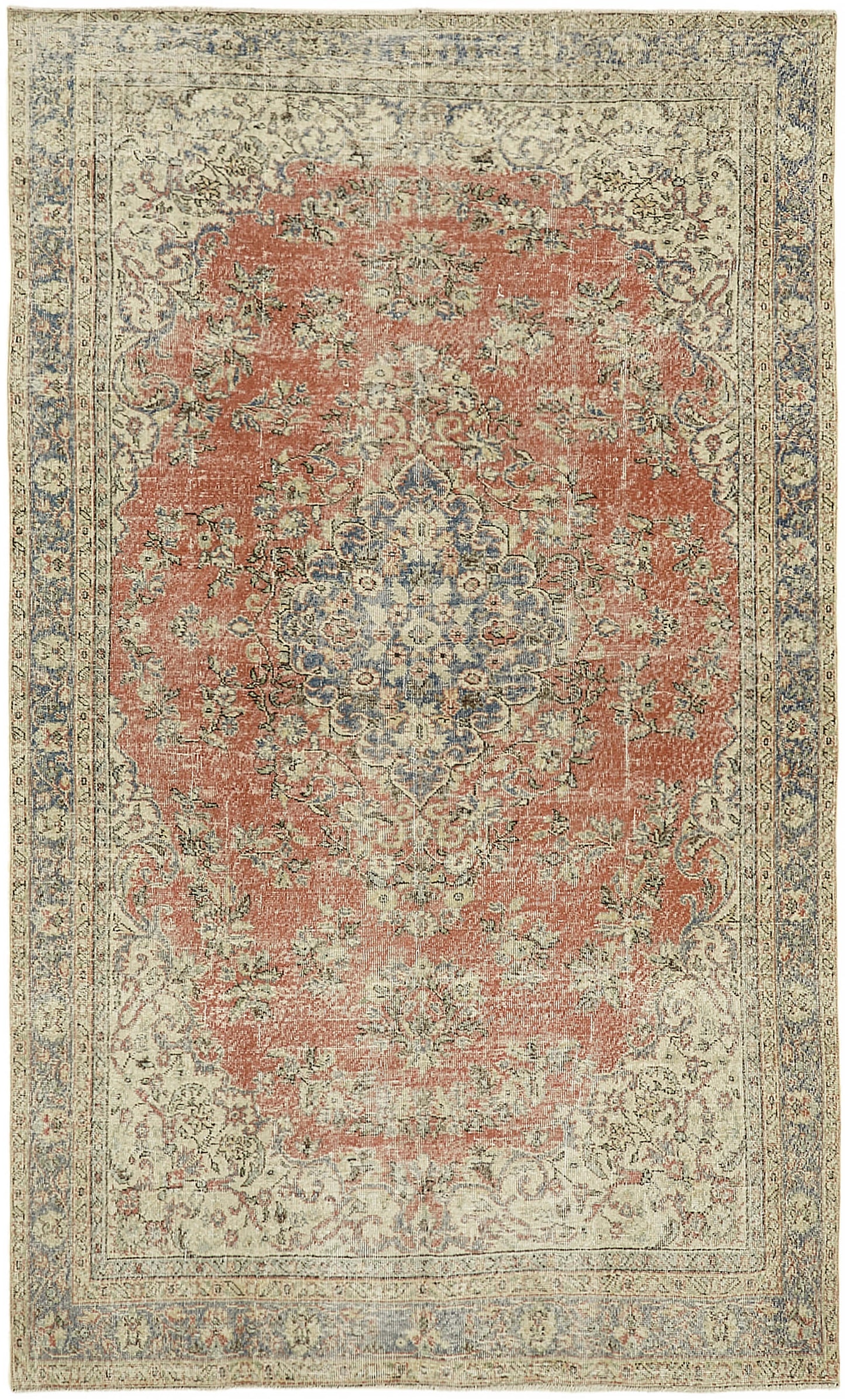 7x11 Beige Turkish Vintage Area Rug - 44800