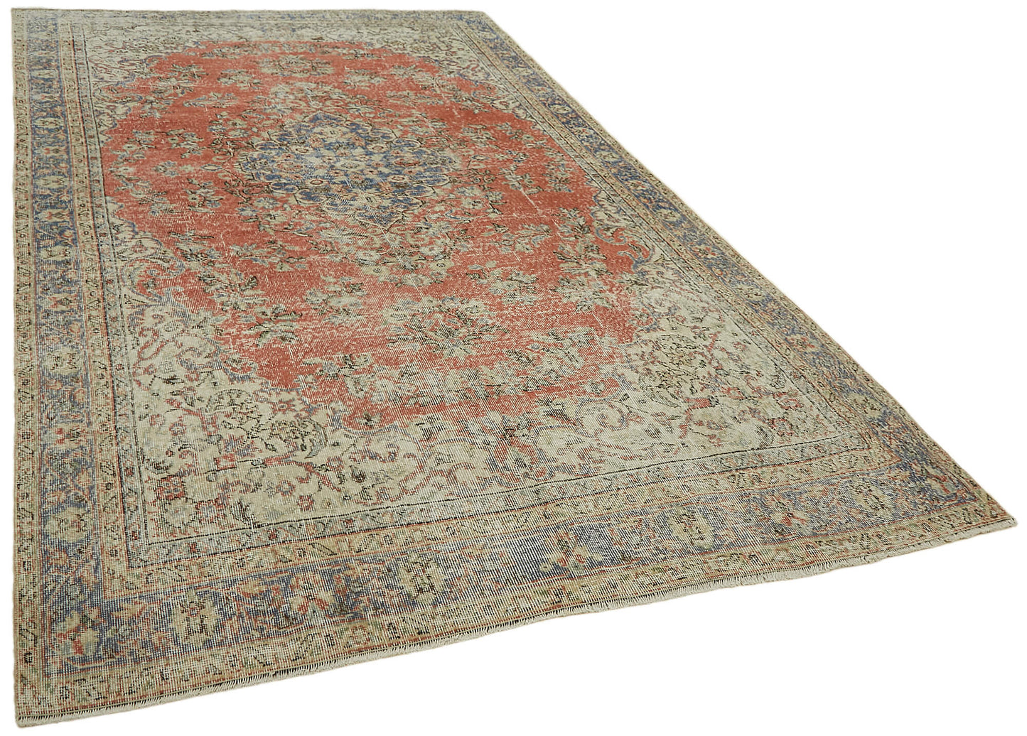 7x11 Beige Turkish Vintage Area Rug - 44800