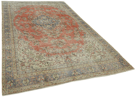 7x11 Beige Turkish Vintage Area Rug - 44800