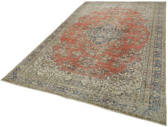 7x11 Beige Turkish Vintage Area Rug - 44800