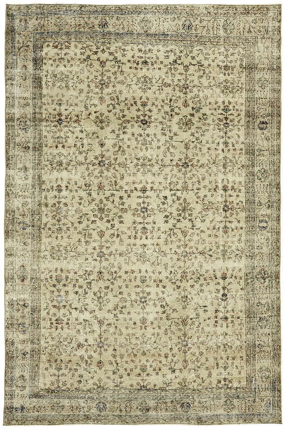7x10 Beige Turkish Vintage Area Rug - 44811