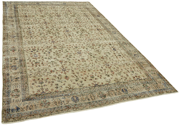 7x10 Beige Turkish Vintage Area Rug - 44811
