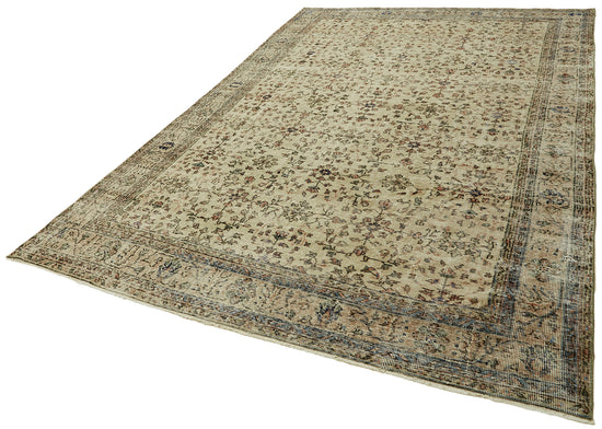 7x10 Beige Turkish Vintage Area Rug - 44811