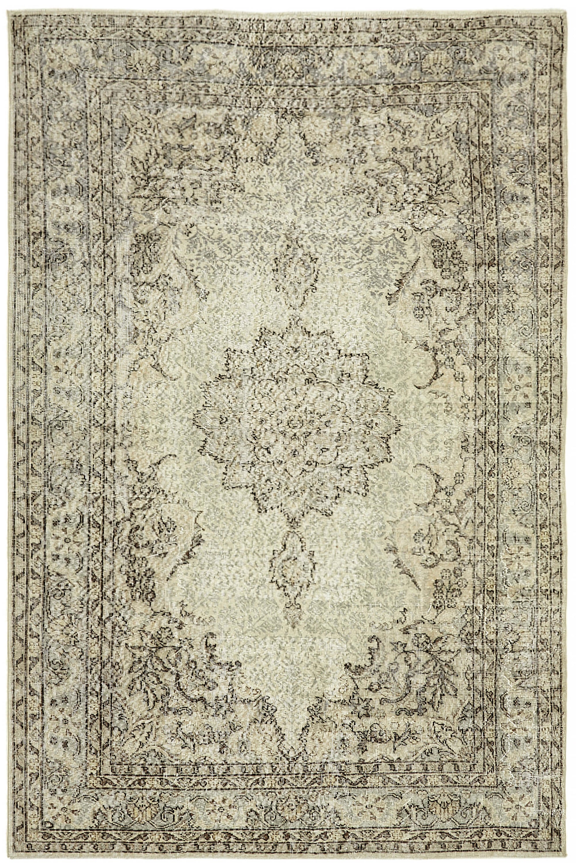 7x10 Beige Turkish Vintage Area Rug - 44819