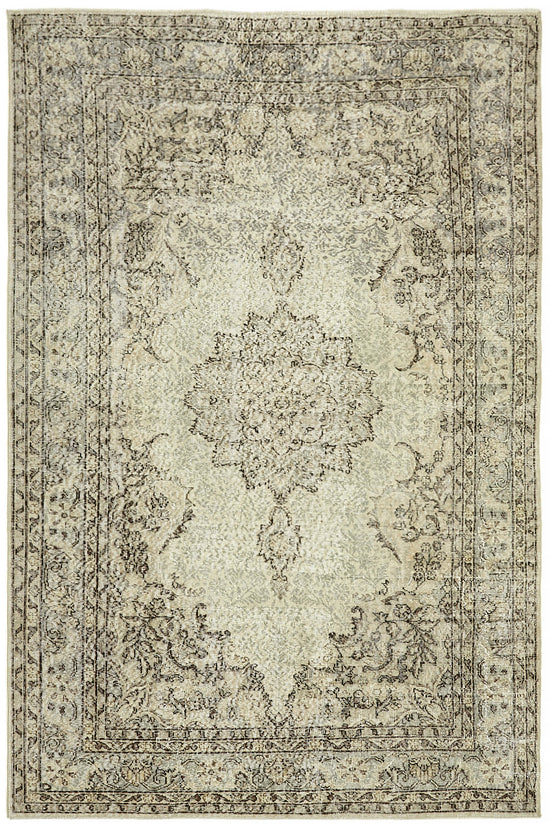 7x10 Beige Turkish Vintage Area Rug - 44819