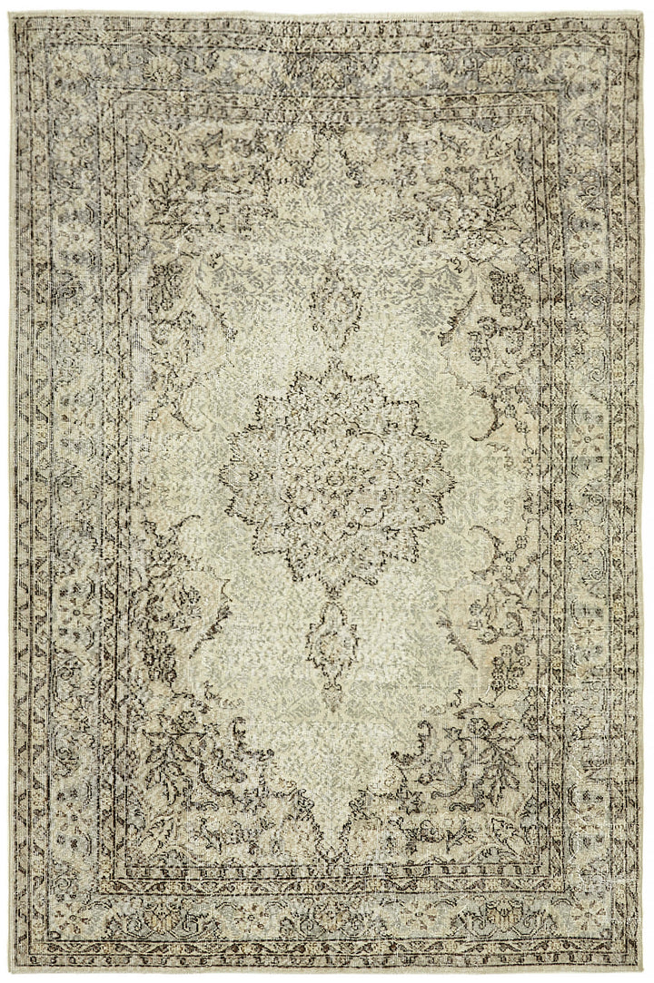 7x10 Beige Turkish Vintage Area Rug - 44819