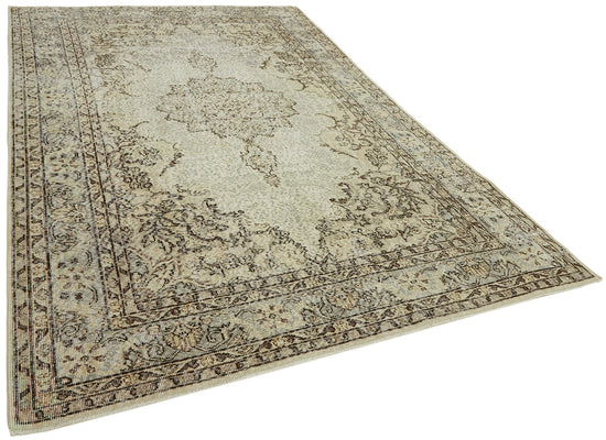 7x10 Beige Turkish Vintage Area Rug - 44819