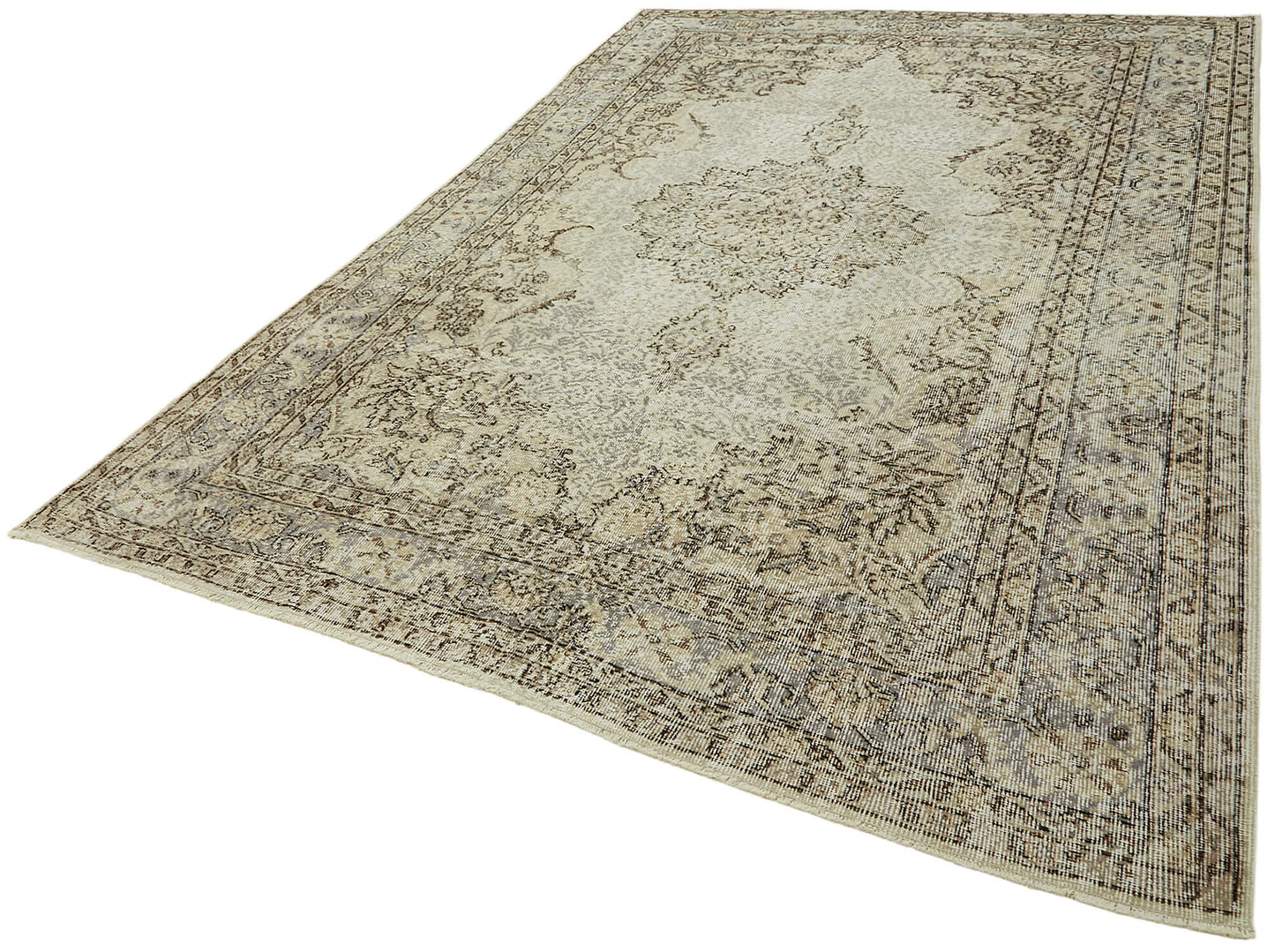 7x10 Beige Turkish Vintage Area Rug - 44819