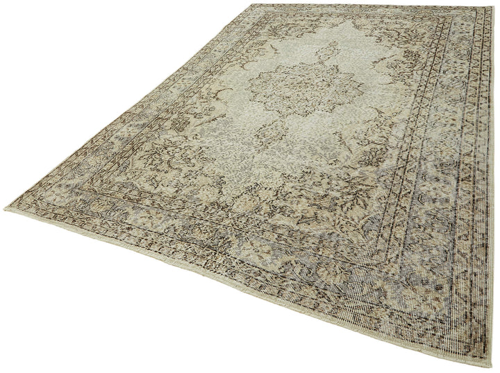 7x10 Beige Turkish Vintage Area Rug - 44819