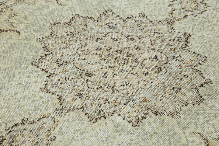 7x10 Beige Turkish Vintage Area Rug - 44819