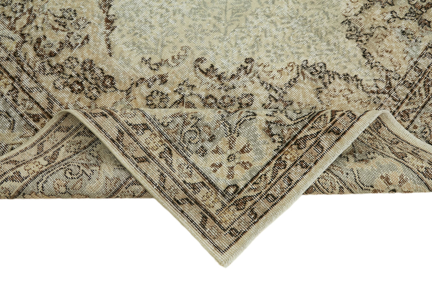 7x10 Beige Turkish Vintage Area Rug - 44819