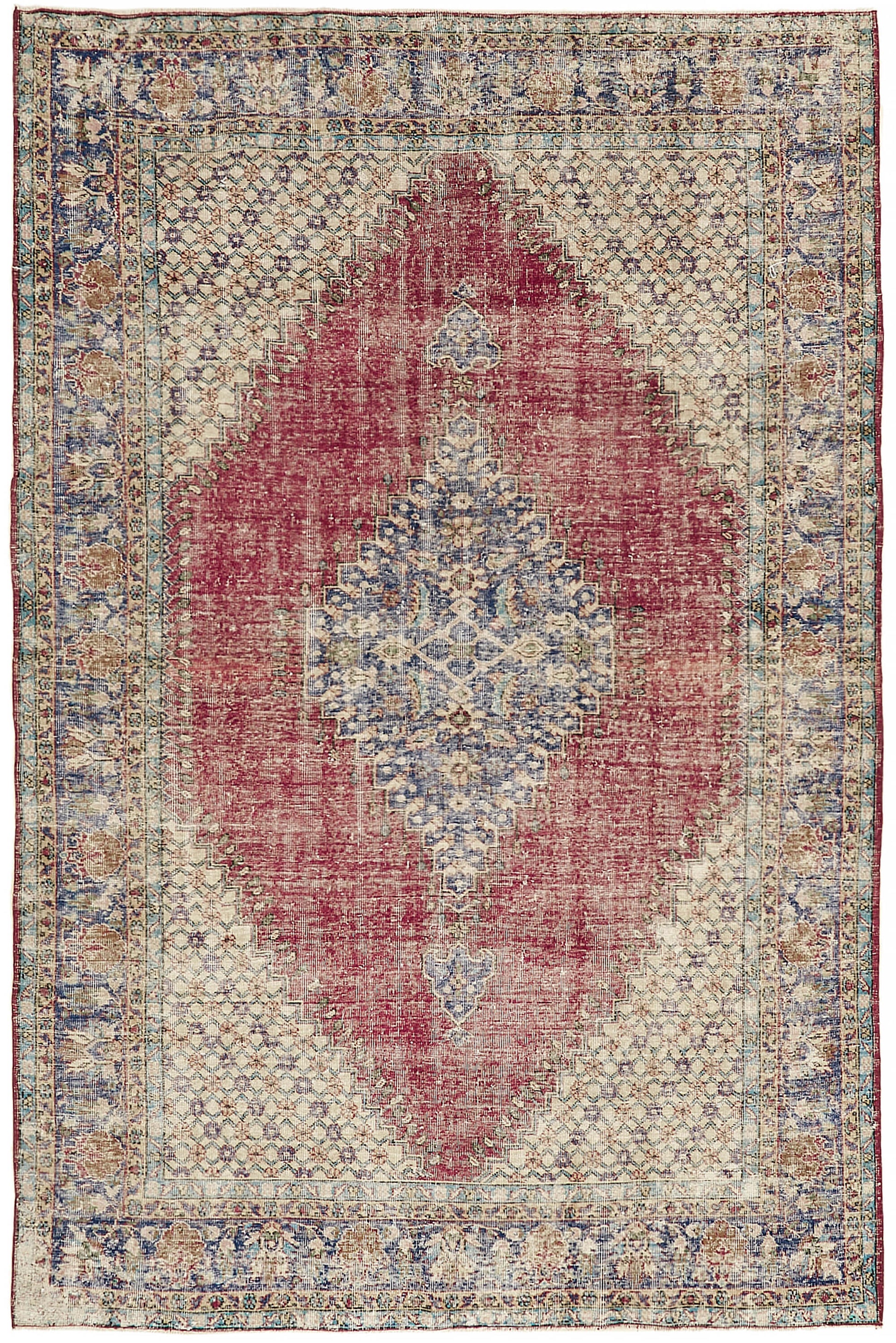 7x11 Beige Turkish Vintage Area Rug - 44828