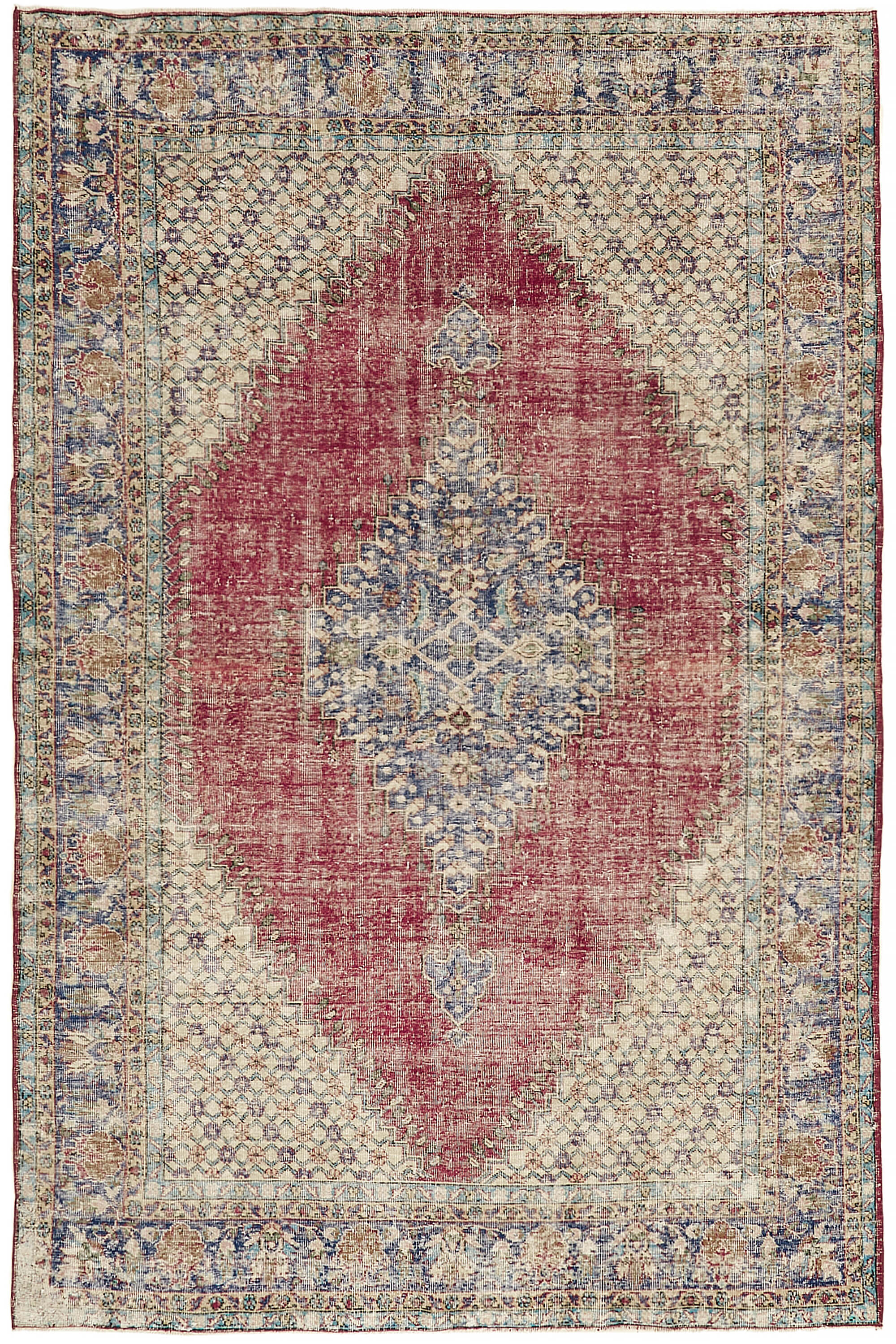7x11 Beige Turkish Vintage Area Rug - 44828