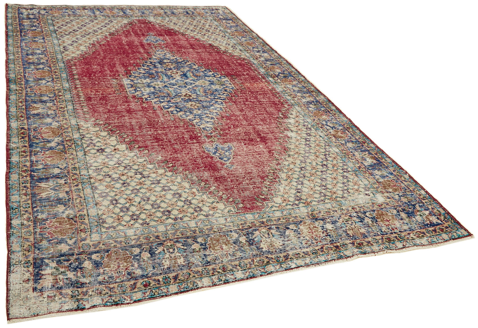 7x11 Beige Turkish Vintage Area Rug - 44828