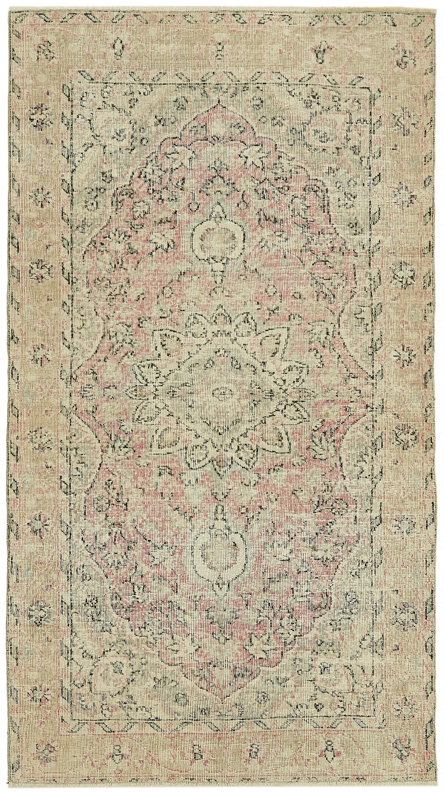 4x7 Beige Turkish Vintage Area Rug - 44930