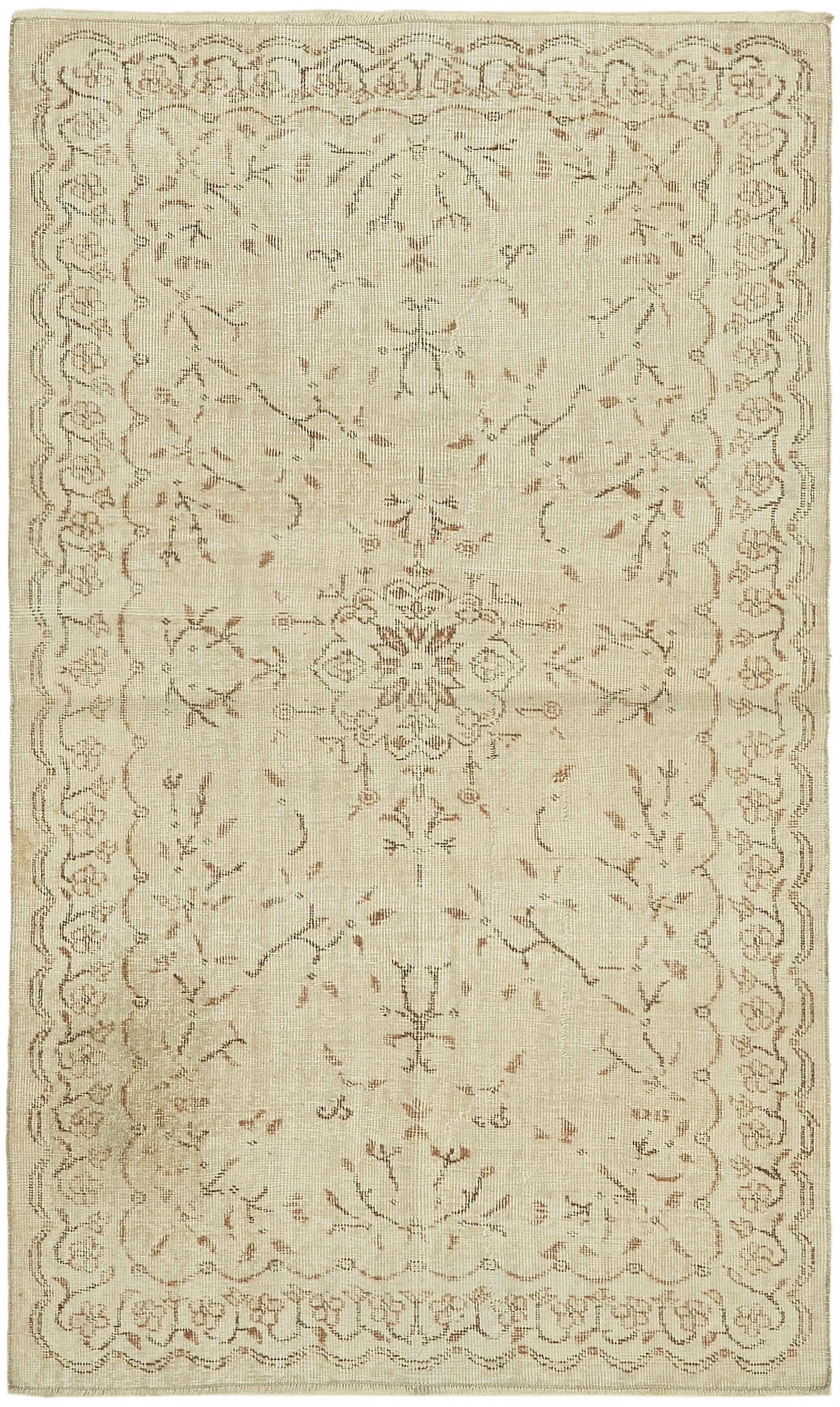 4x7 Beige Turkish Vintage Area Rug - 44942