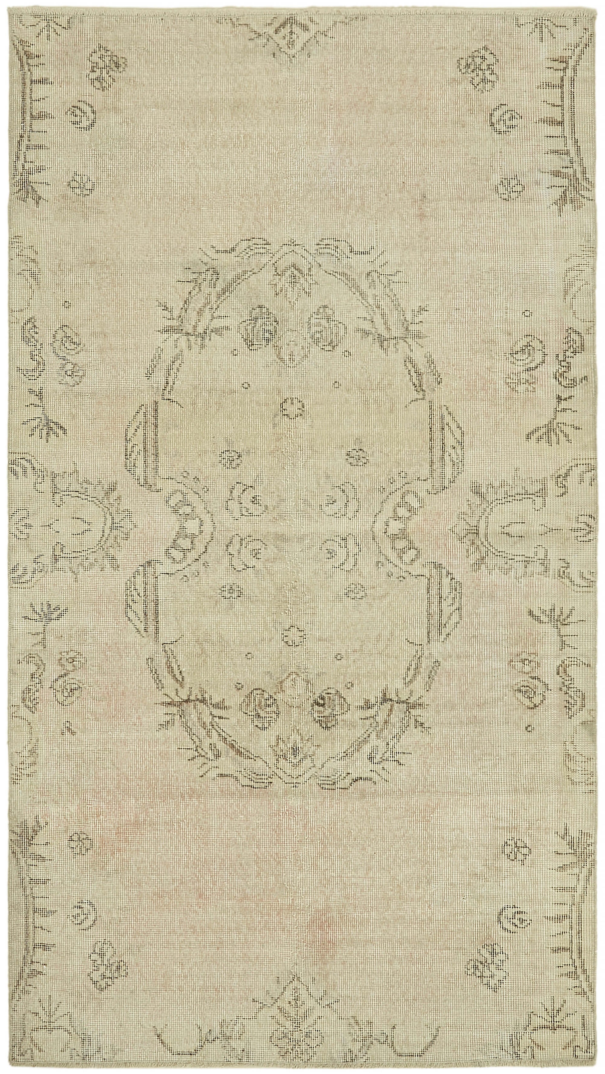 4x7 Beige Turkish Vintage Area Rug - 44943