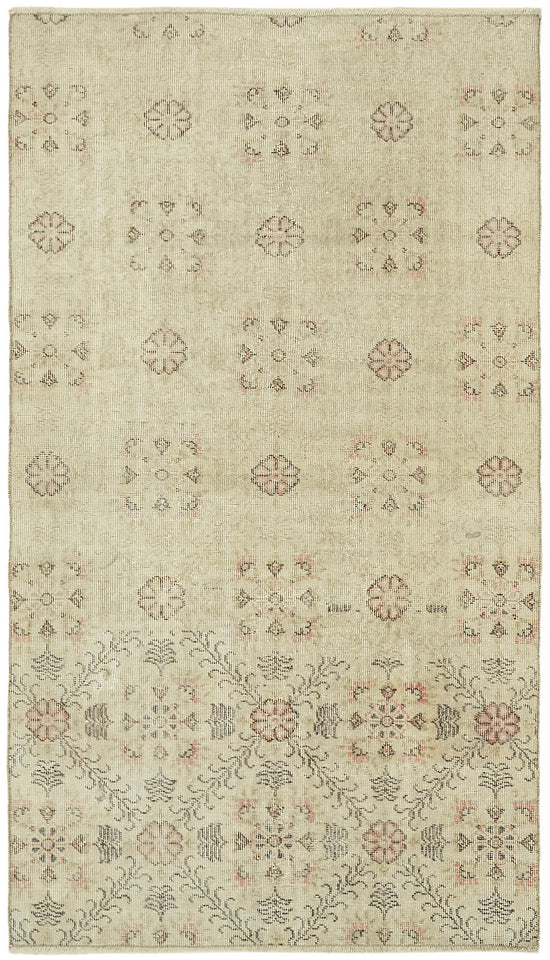 4x7 Beige Turkish Vintage Area Rug - 44950