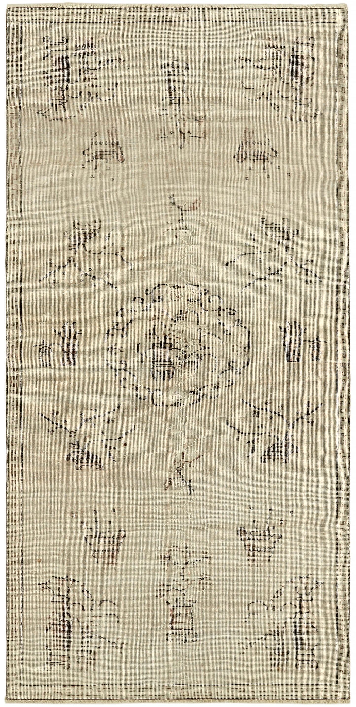 4x7 Beige Turkish Vintage Area Rug - 44954