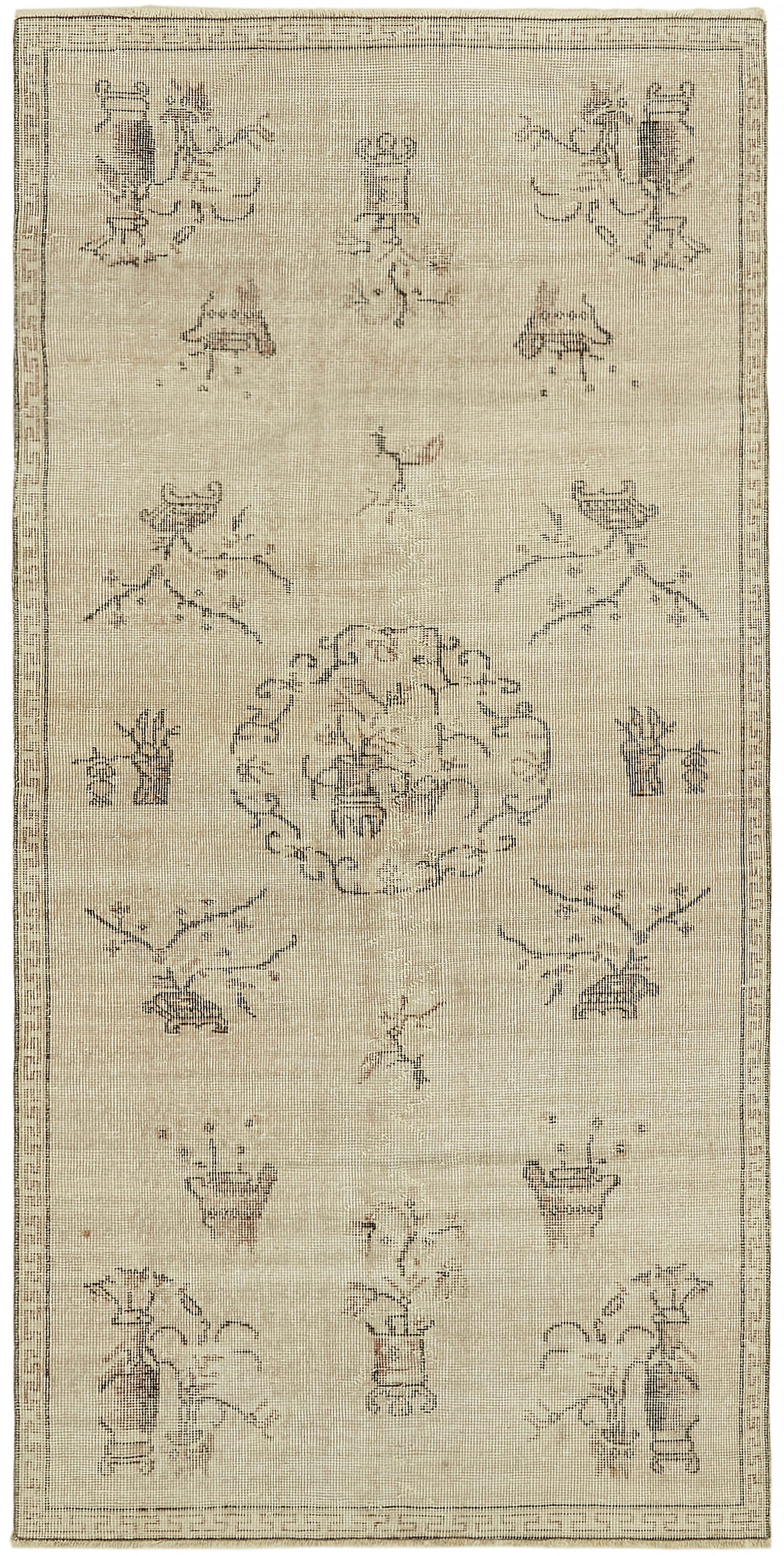 4x7 Beige Turkish Vintage Area Rug - 44954