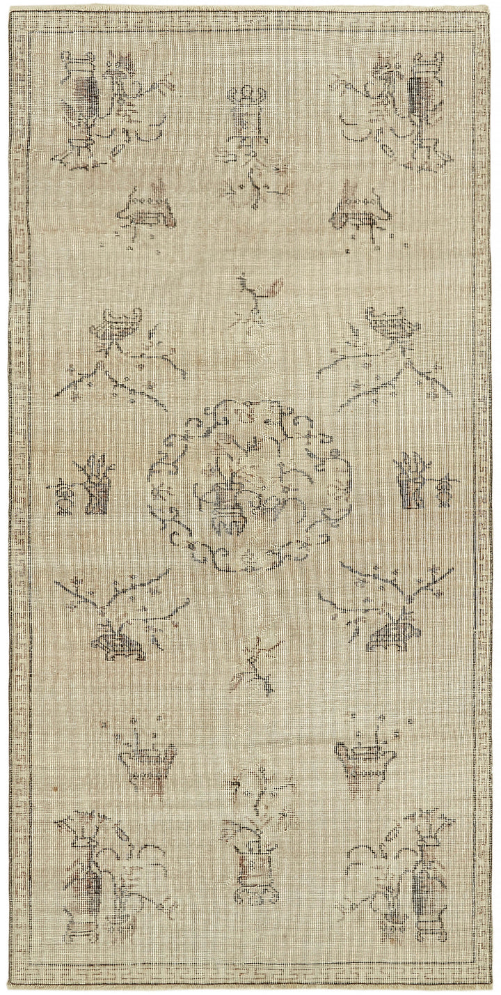 4x7 Beige Turkish Vintage Area Rug - 44954