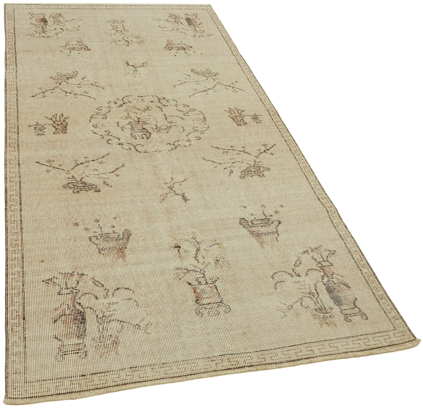 4x7 Beige Turkish Vintage Area Rug - 44954