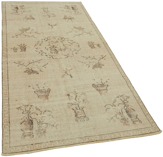 4x7 Beige Turkish Vintage Area Rug - 44954