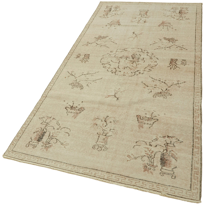 4x7 Beige Turkish Vintage Area Rug - 44954