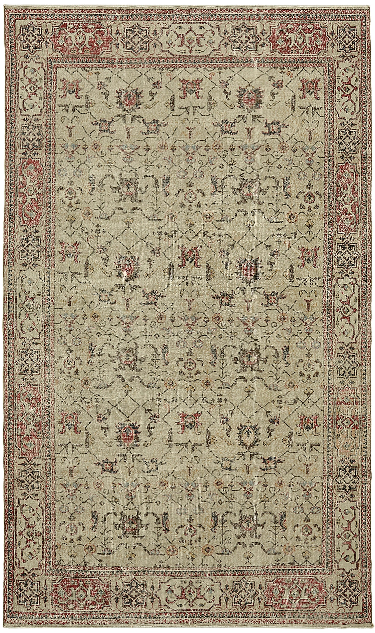 7x11 Beige Turkish Vintage Area Rug - 45553