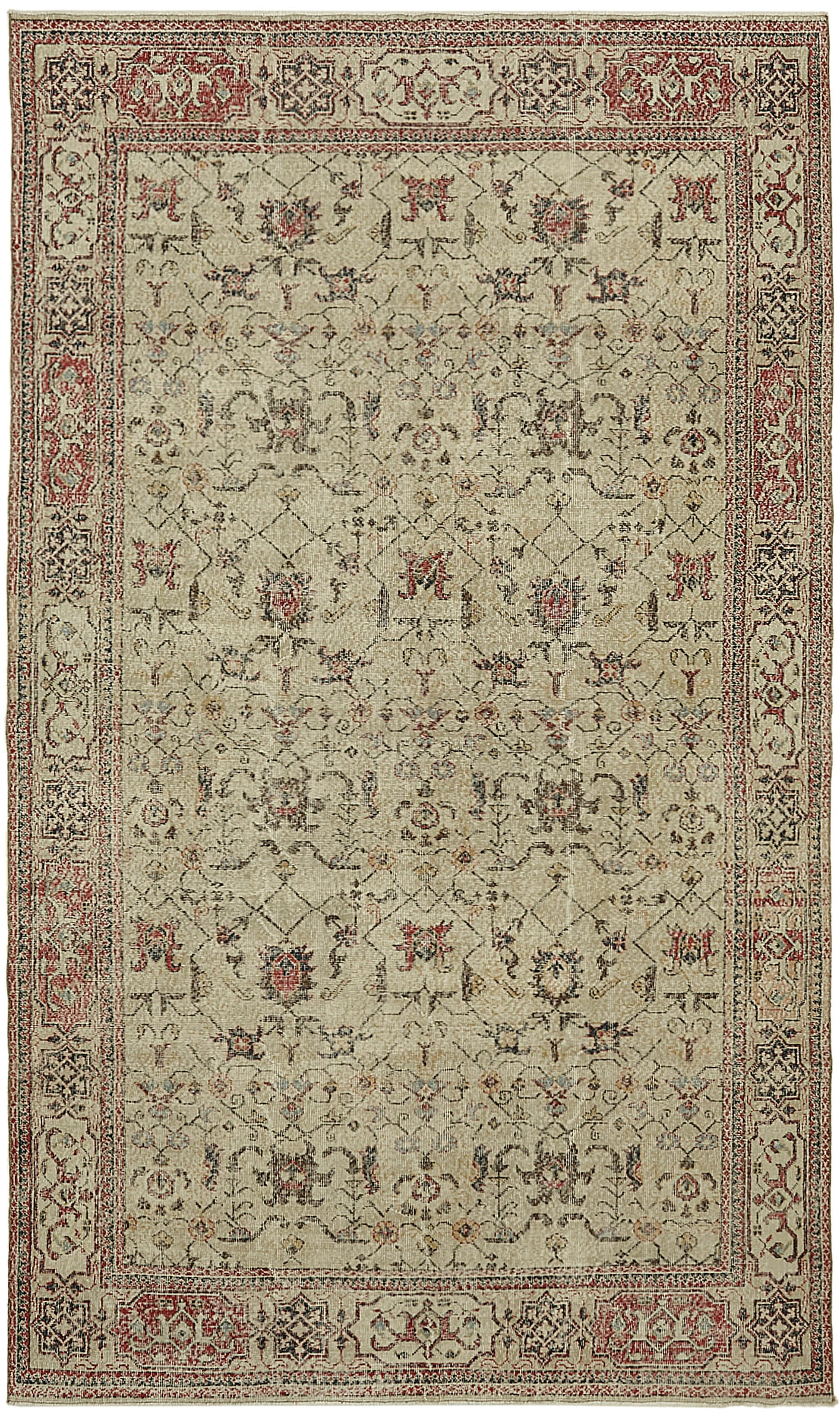 7x11 Beige Turkish Vintage Area Rug - 45553