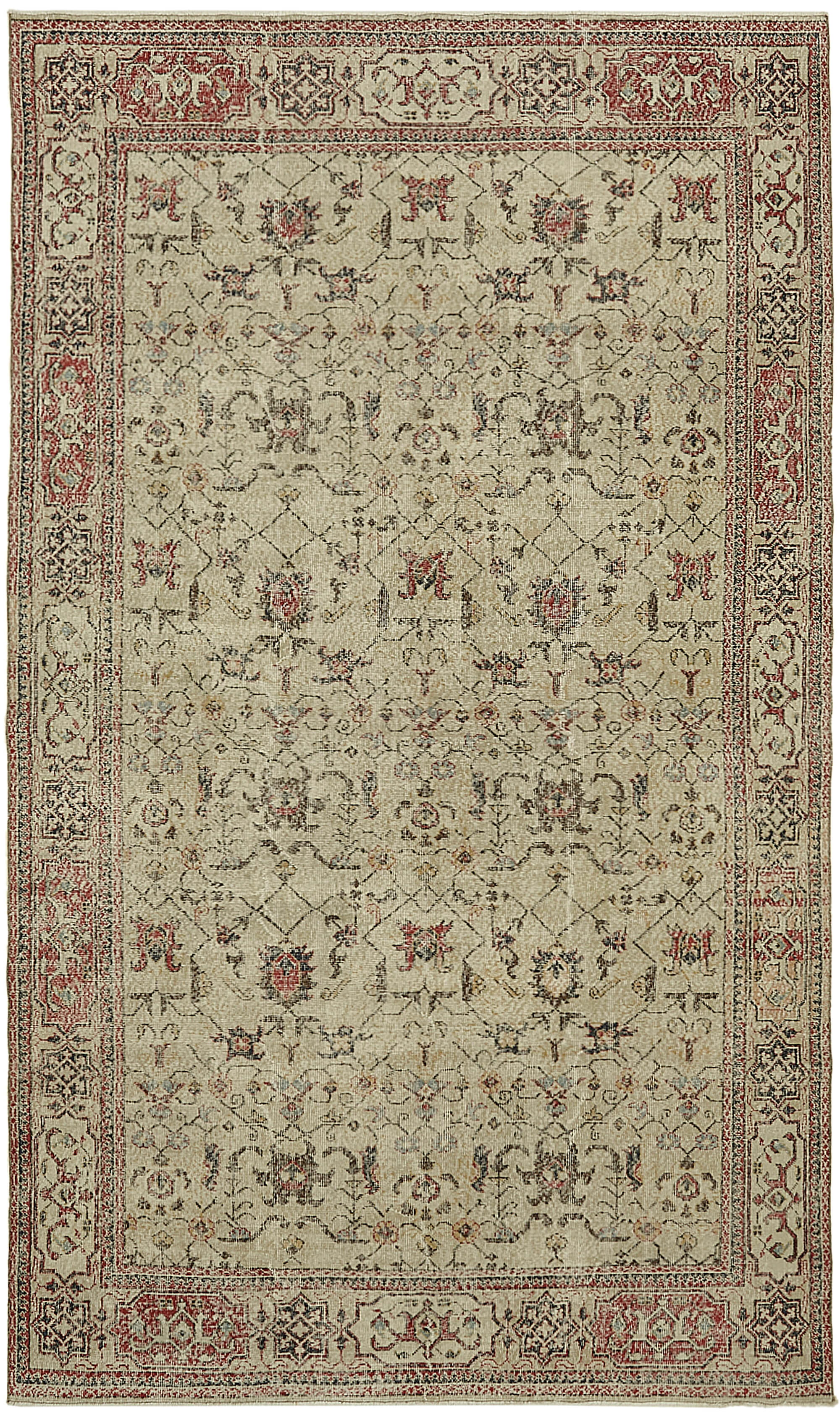 7x11 Beige Turkish Vintage Area Rug - 45553