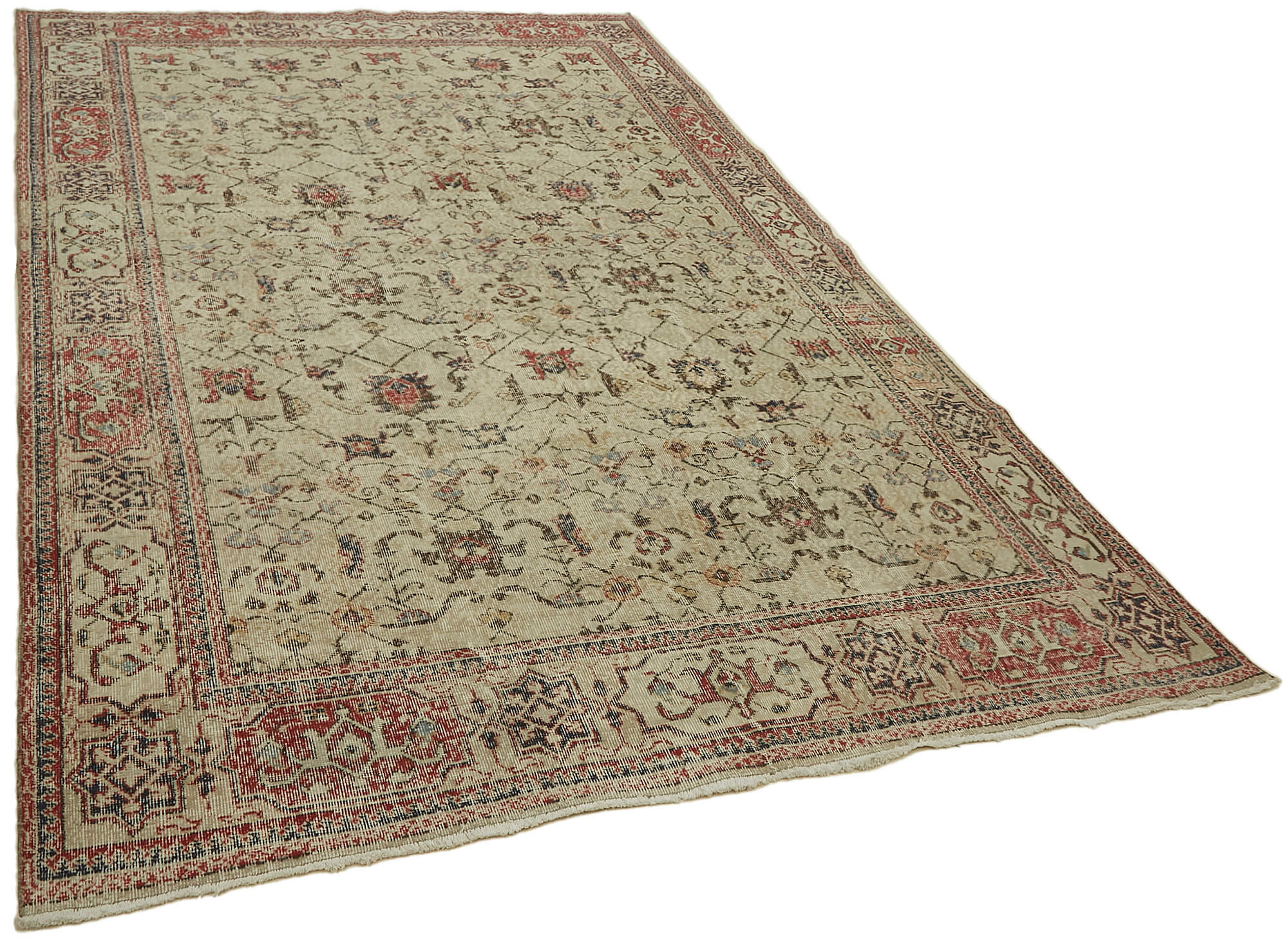 7x11 Beige Turkish Vintage Area Rug - 45553