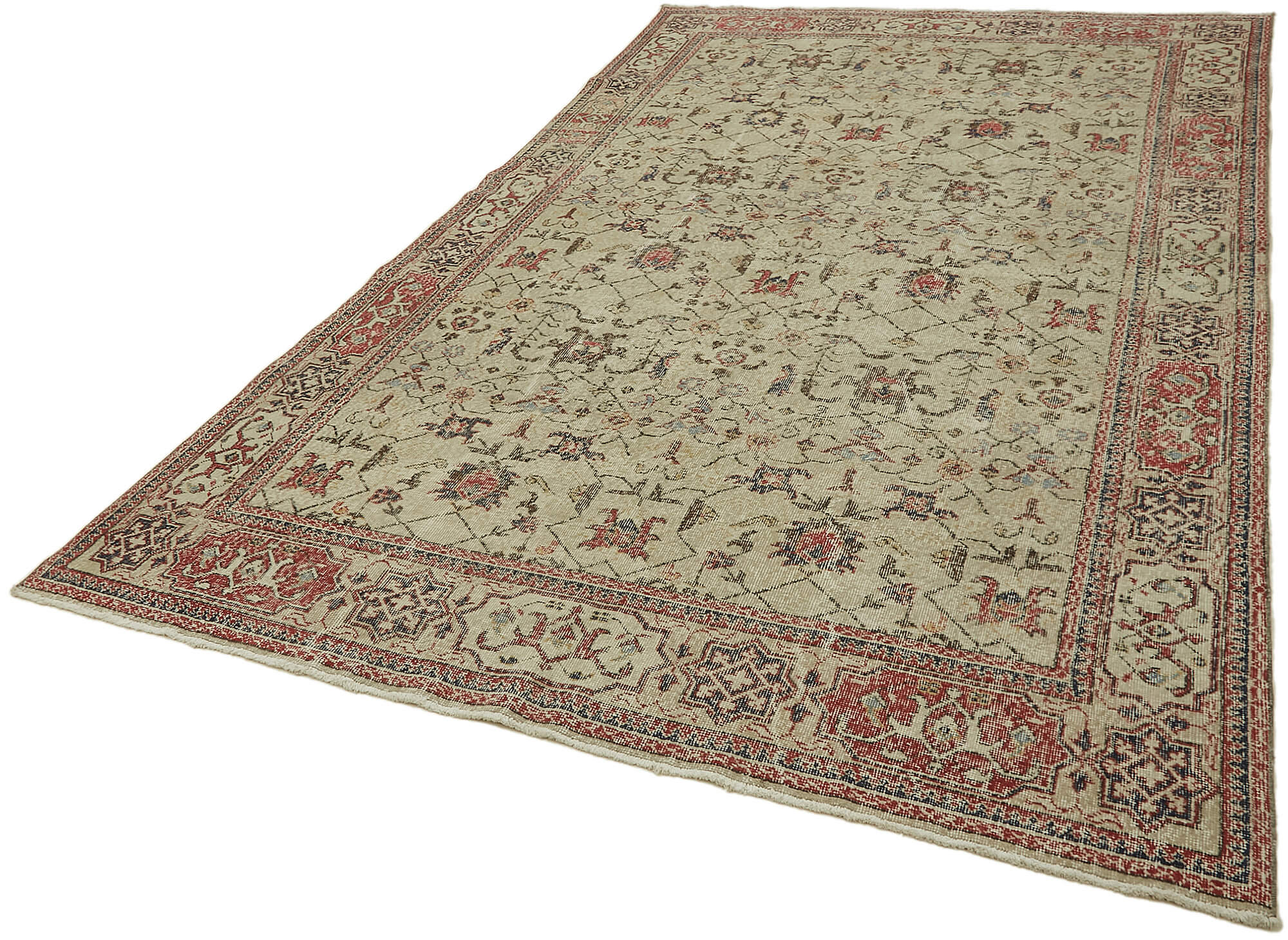 7x11 Beige Turkish Vintage Area Rug - 45553
