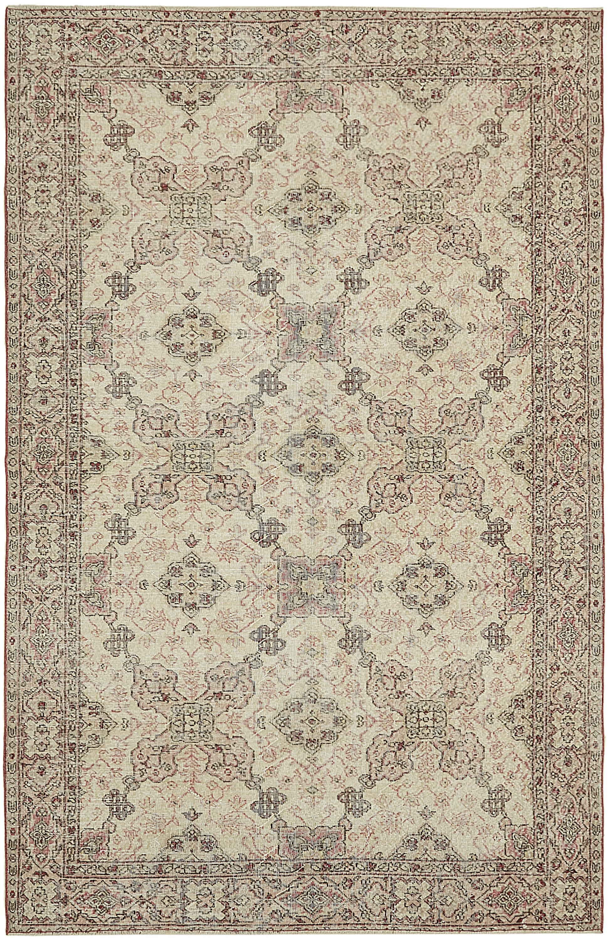 7x10 Beige Turkish Vintage Area Rug - 45560