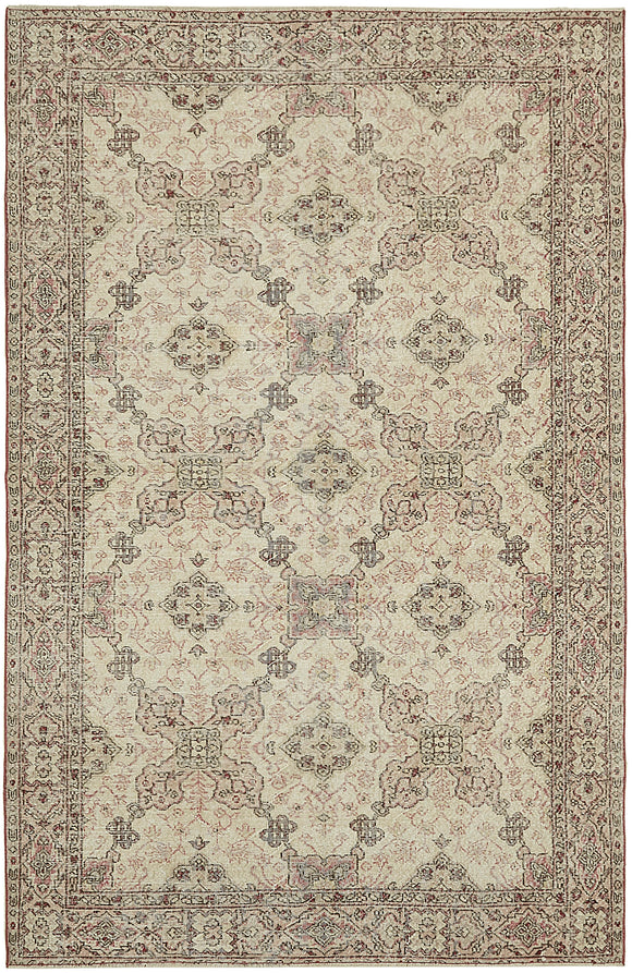 7x10 Beige Turkish Vintage Area Rug - 45560