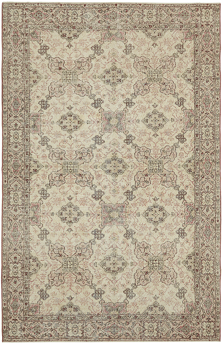 7x10 Beige Turkish Vintage Area Rug - 45560