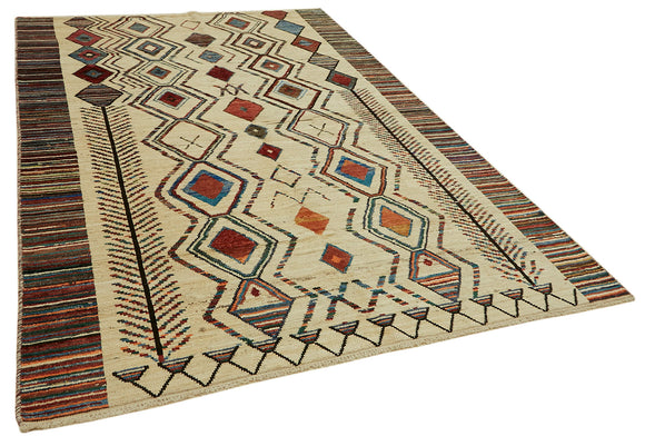 7x10 Beige Modern Tribal Rug - 45579
