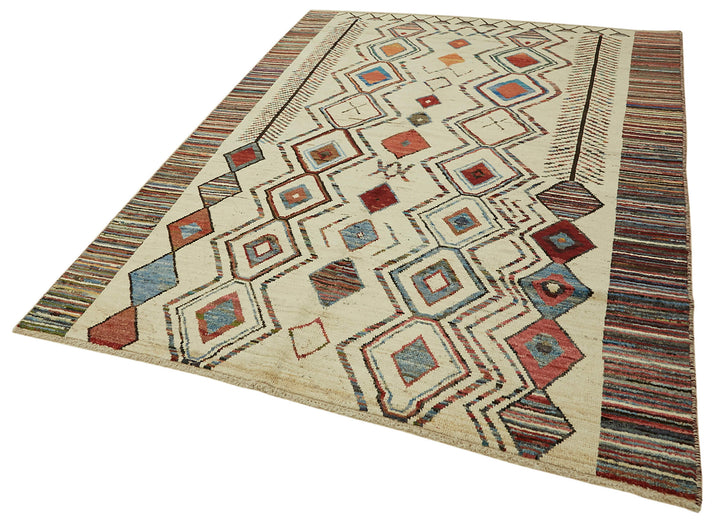 7x10 Beige Modern Tribal Rug - 45579