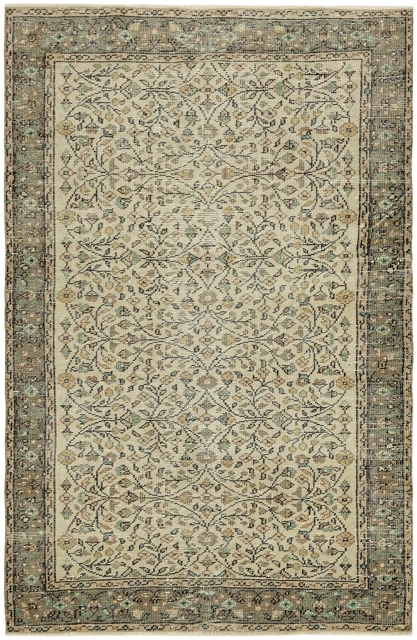 4x7 Beige Turkish Vintage Area Rug - 45779