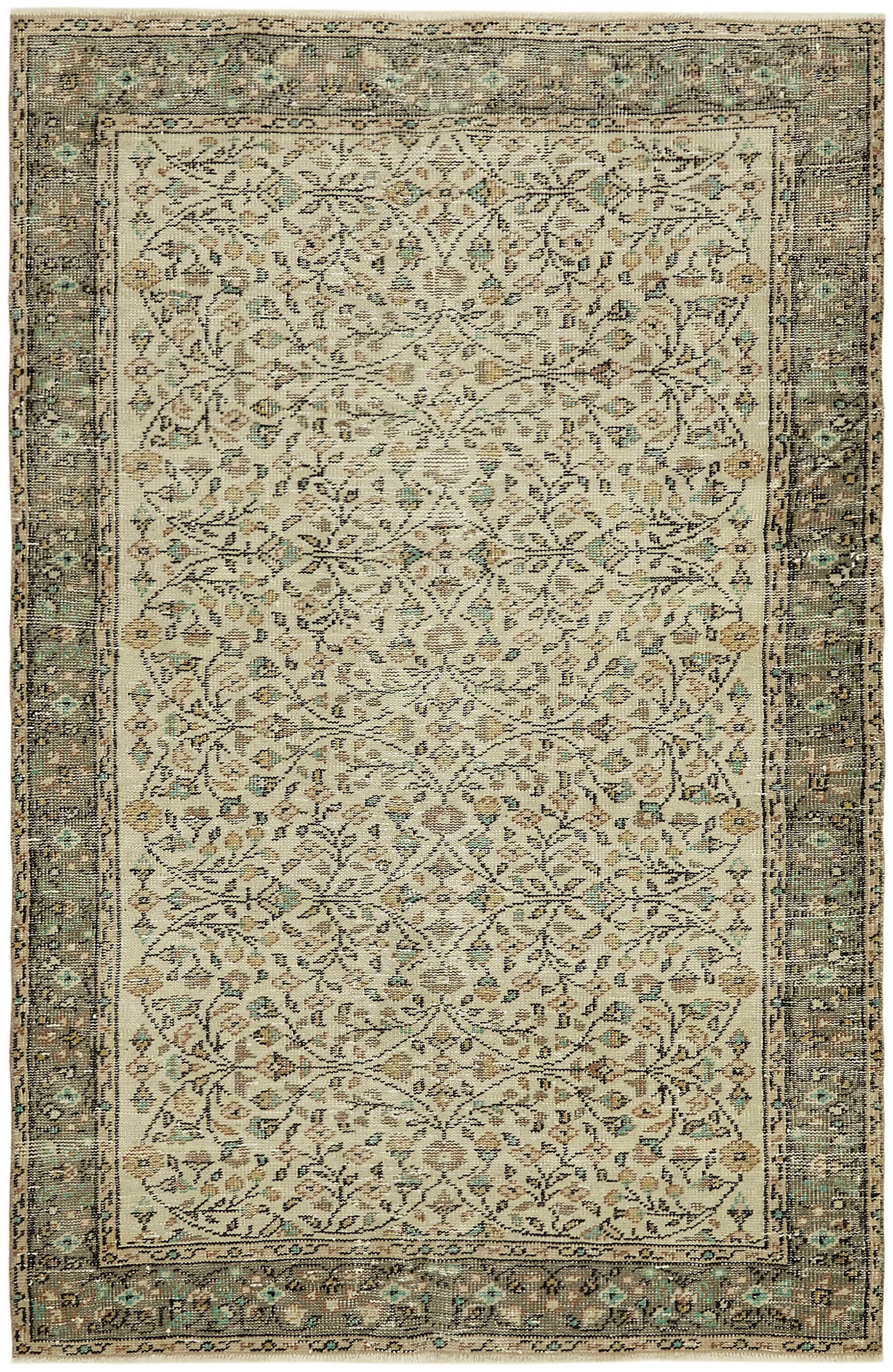 4x7 Beige Turkish Vintage Area Rug - 45779