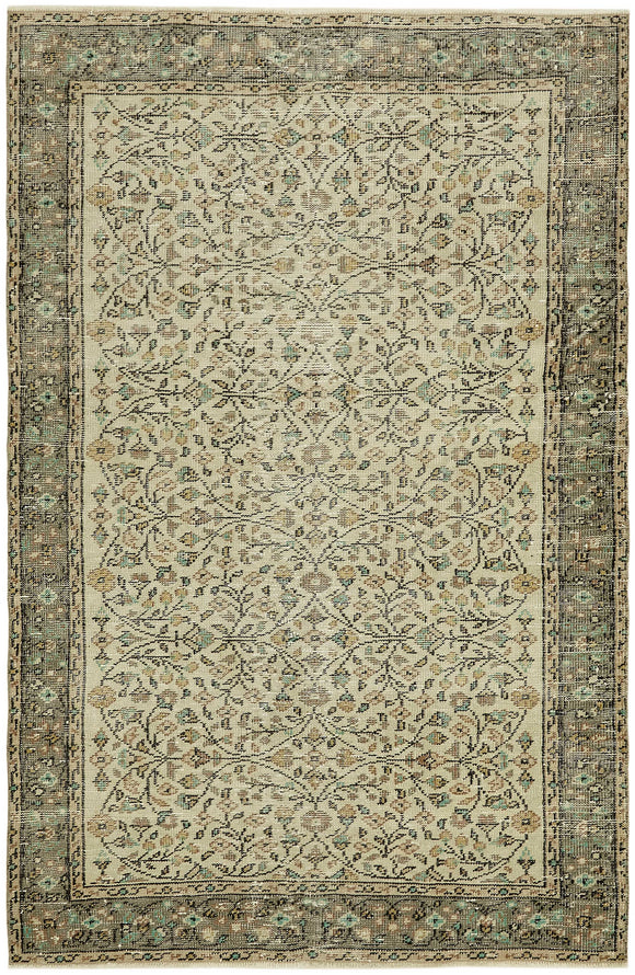 4x7 Beige Turkish Vintage Area Rug - 45779