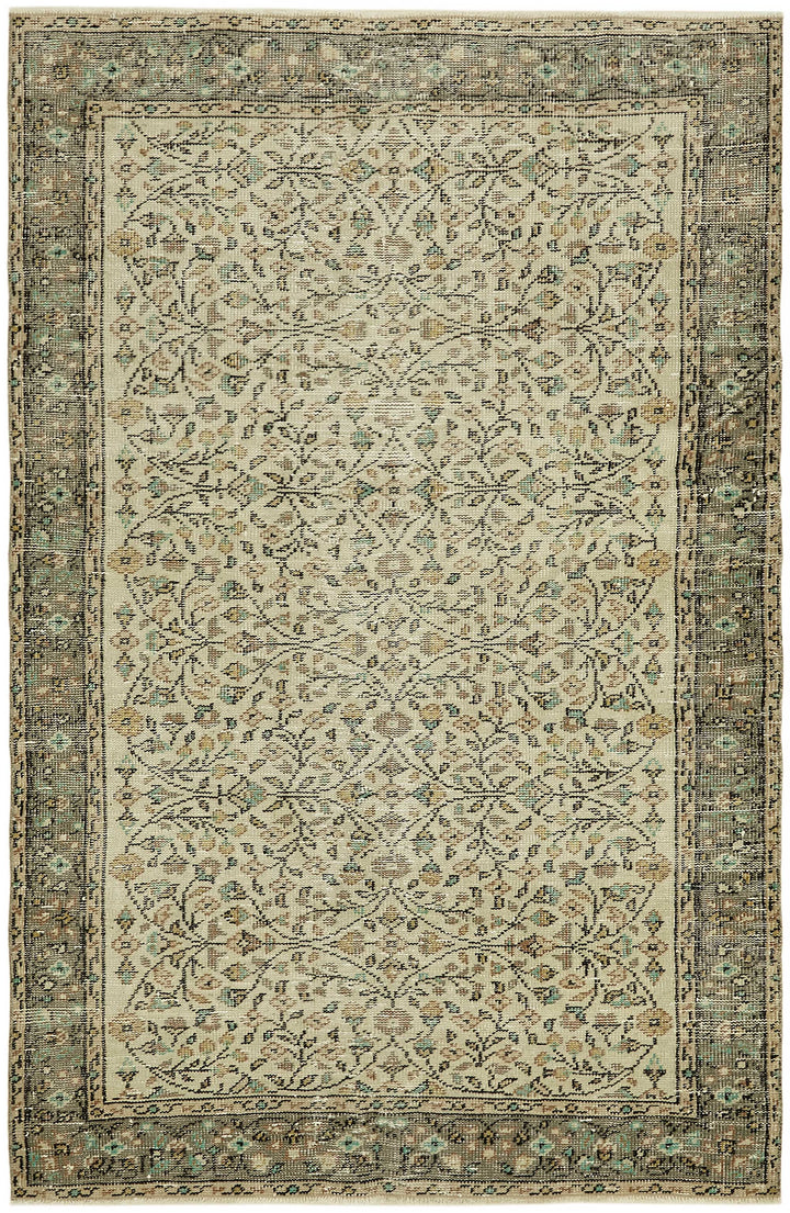 4x7 Beige Turkish Vintage Area Rug - 45779