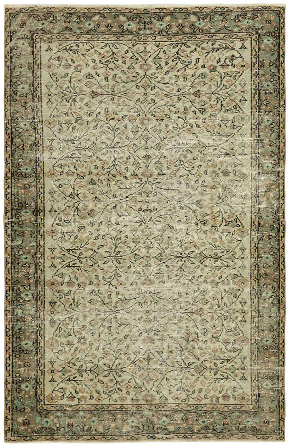 4x7 Beige Turkish Vintage Area Rug - 45781