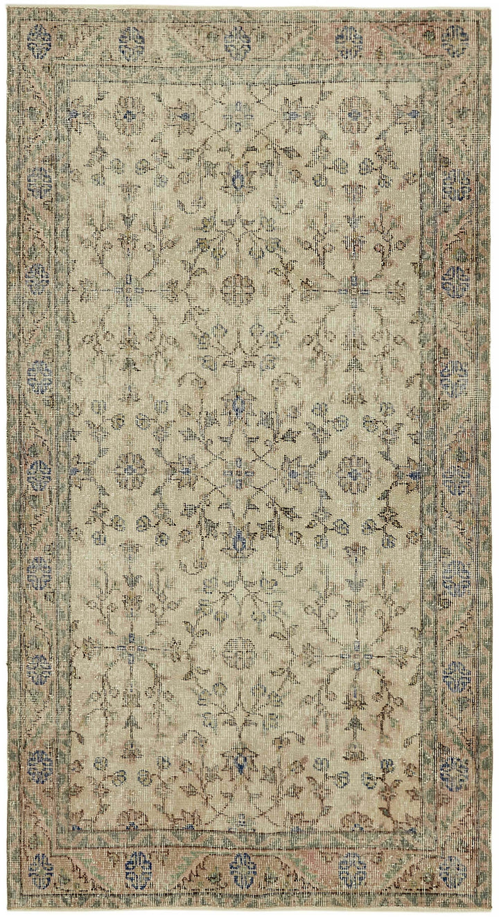 4x7 Beige Turkish Vintage Area Rug - 45797